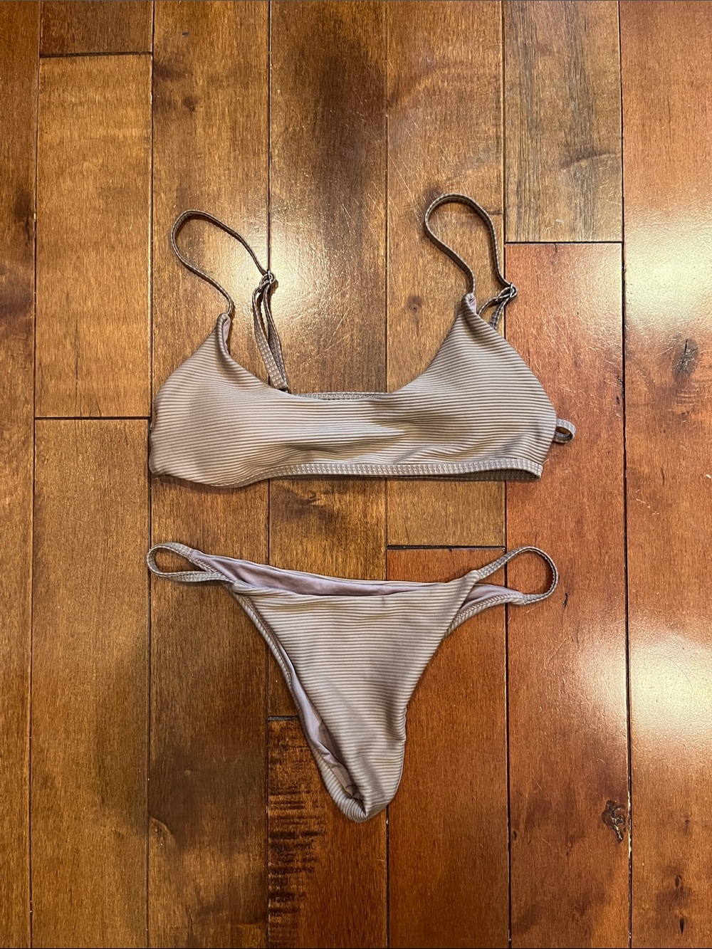 PacSun Taupe Ribbed Bikini Set - Neutral Two-Piece Swimwear